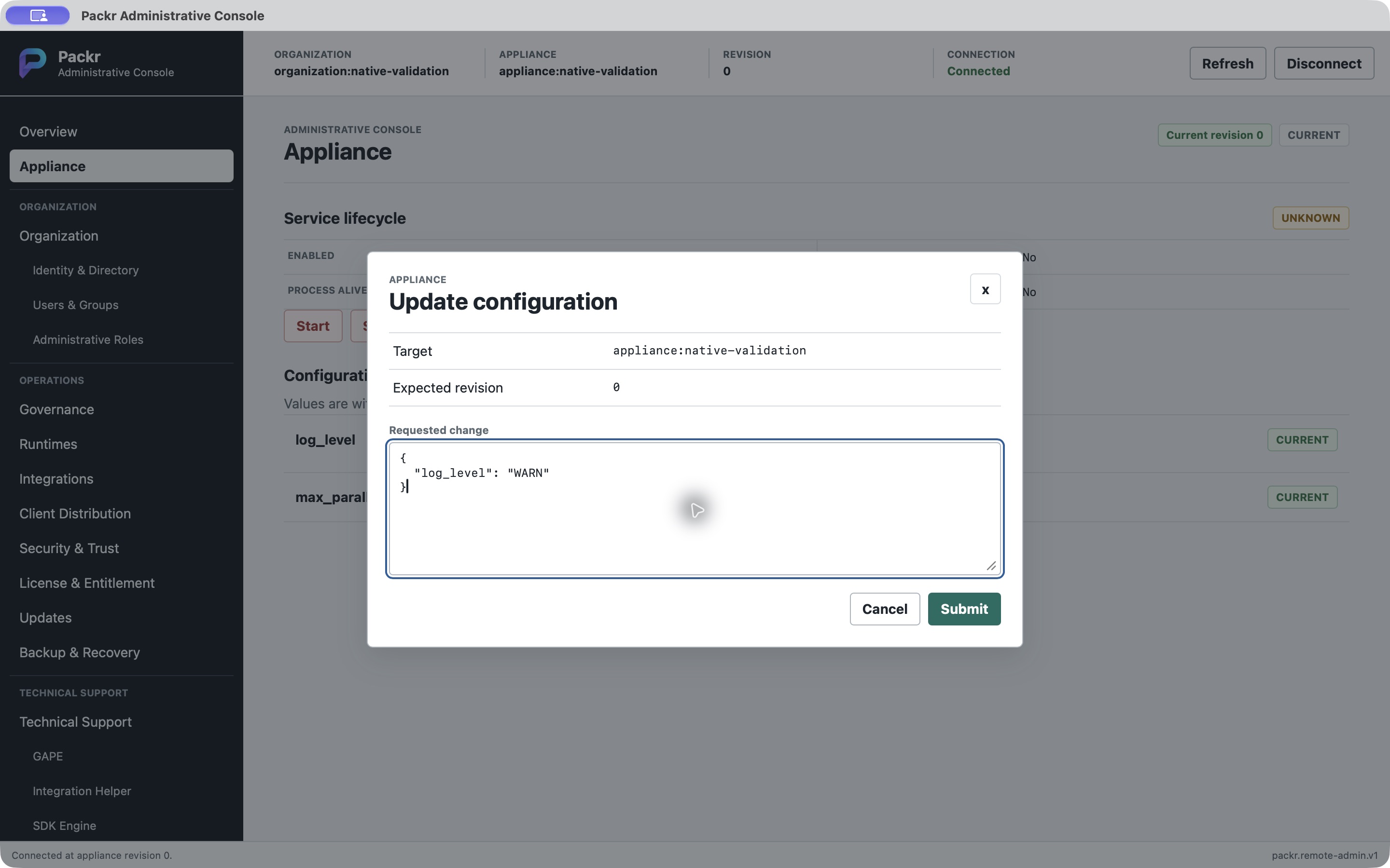One configuration request before submission in the isolated local repaired candidate.