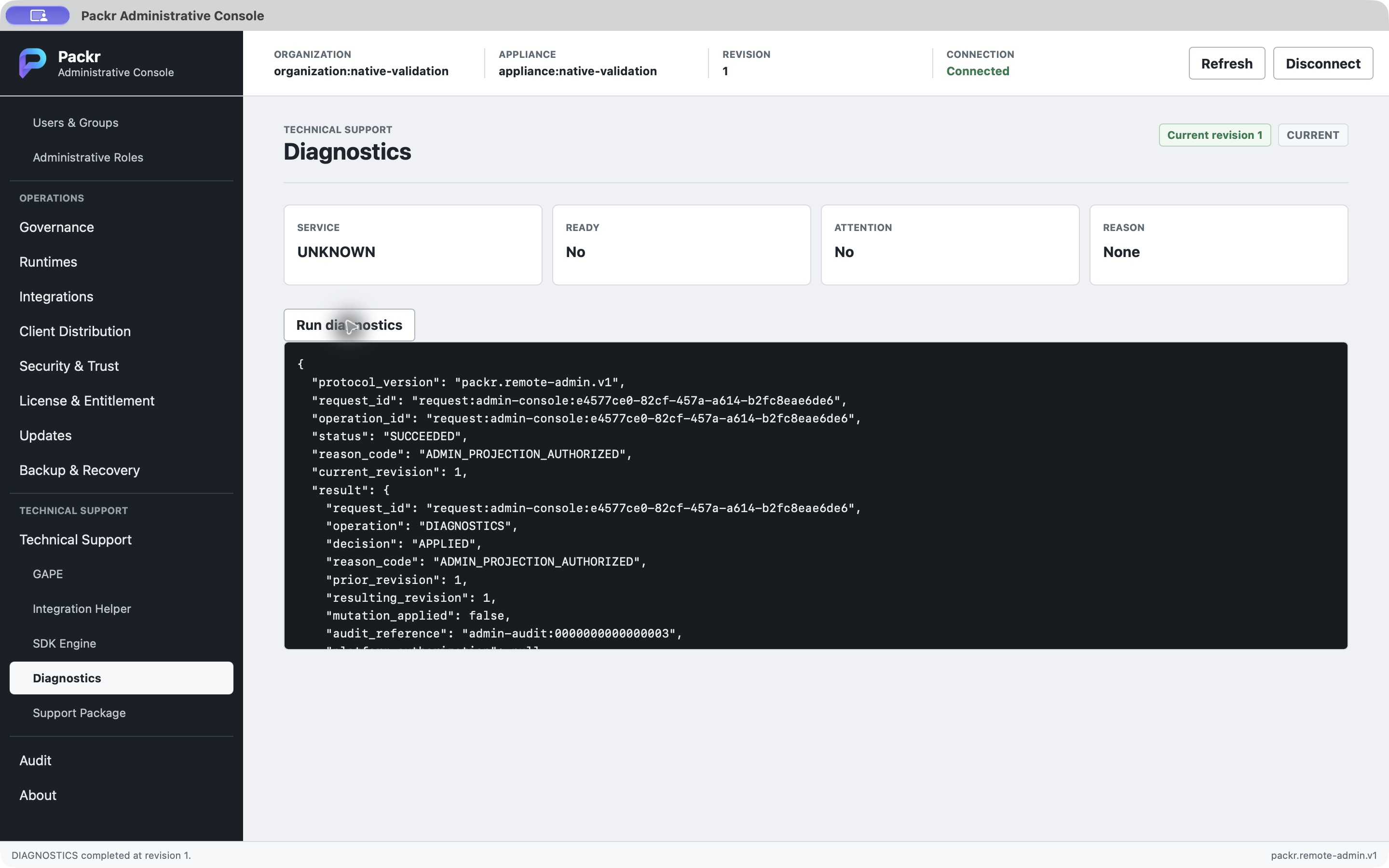 Diagnostics result and readiness limits in the isolated local repaired candidate.