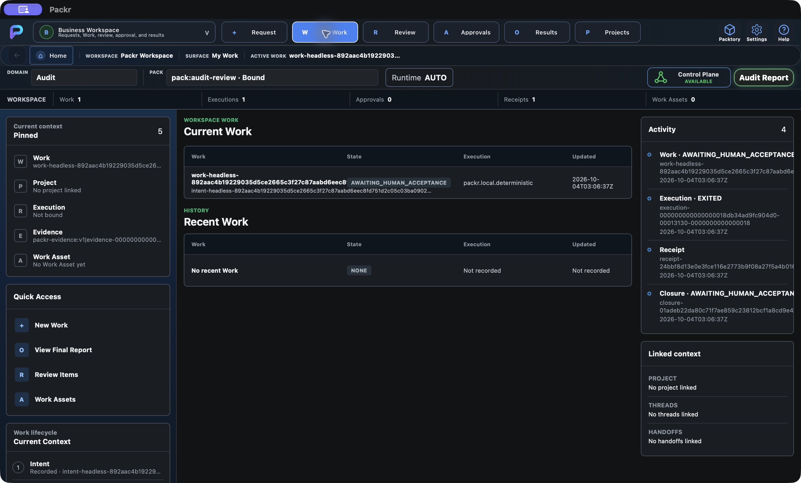 Actual Packr native screen. Business: follow the same Work.