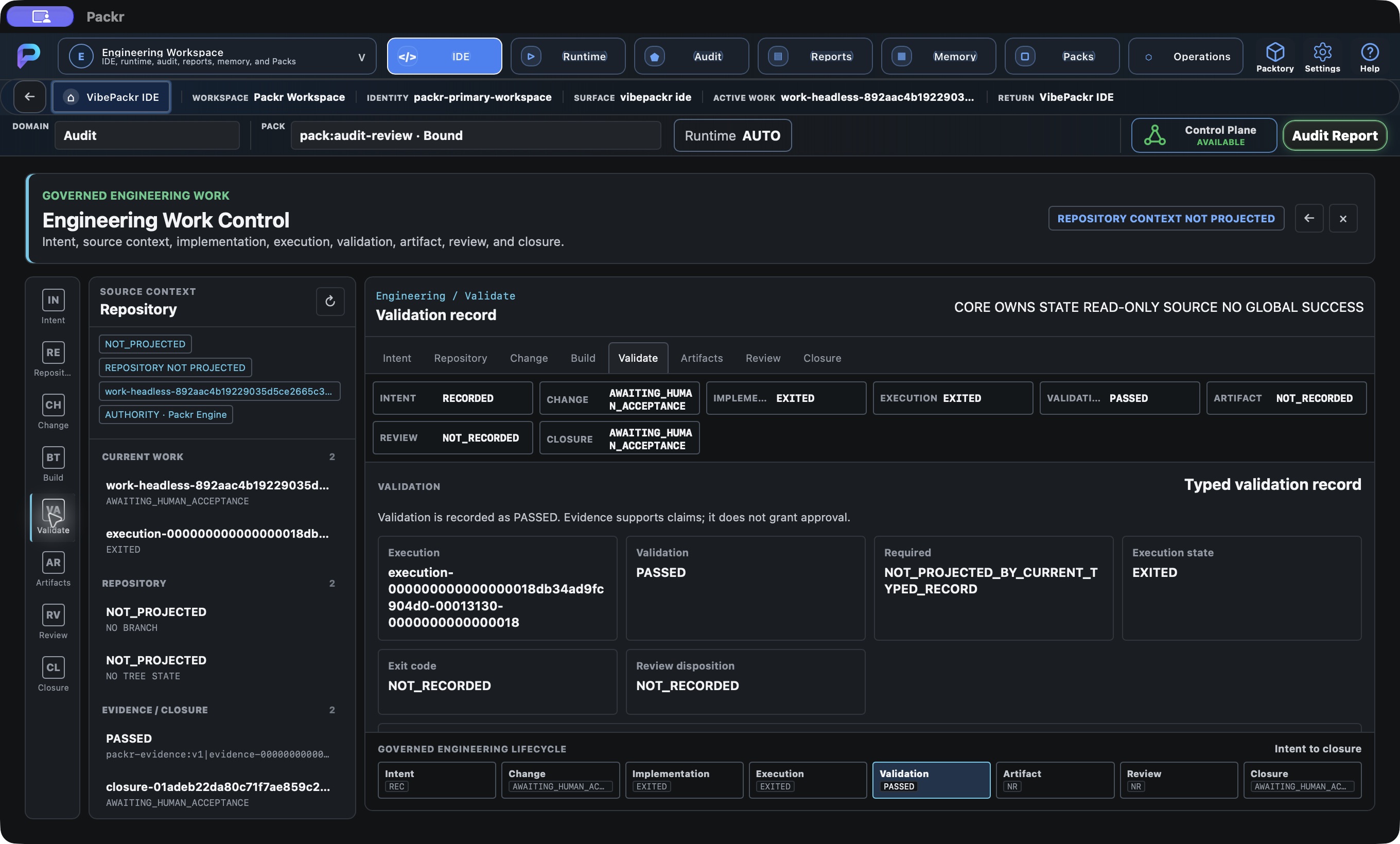 Actual Packr native screen. Engineering: inspect validation.