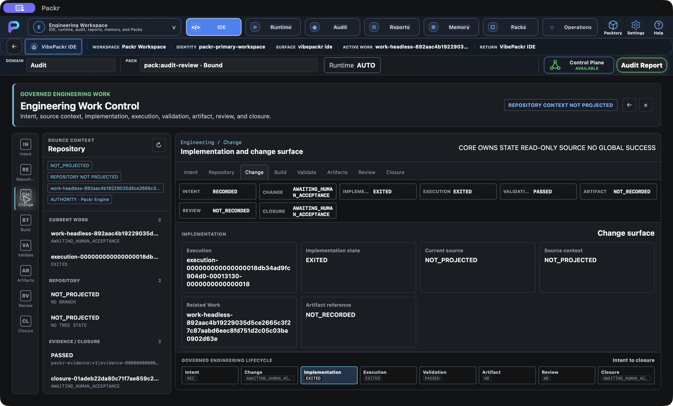 Actual Packr native screen. Change: inspect implementation context.
