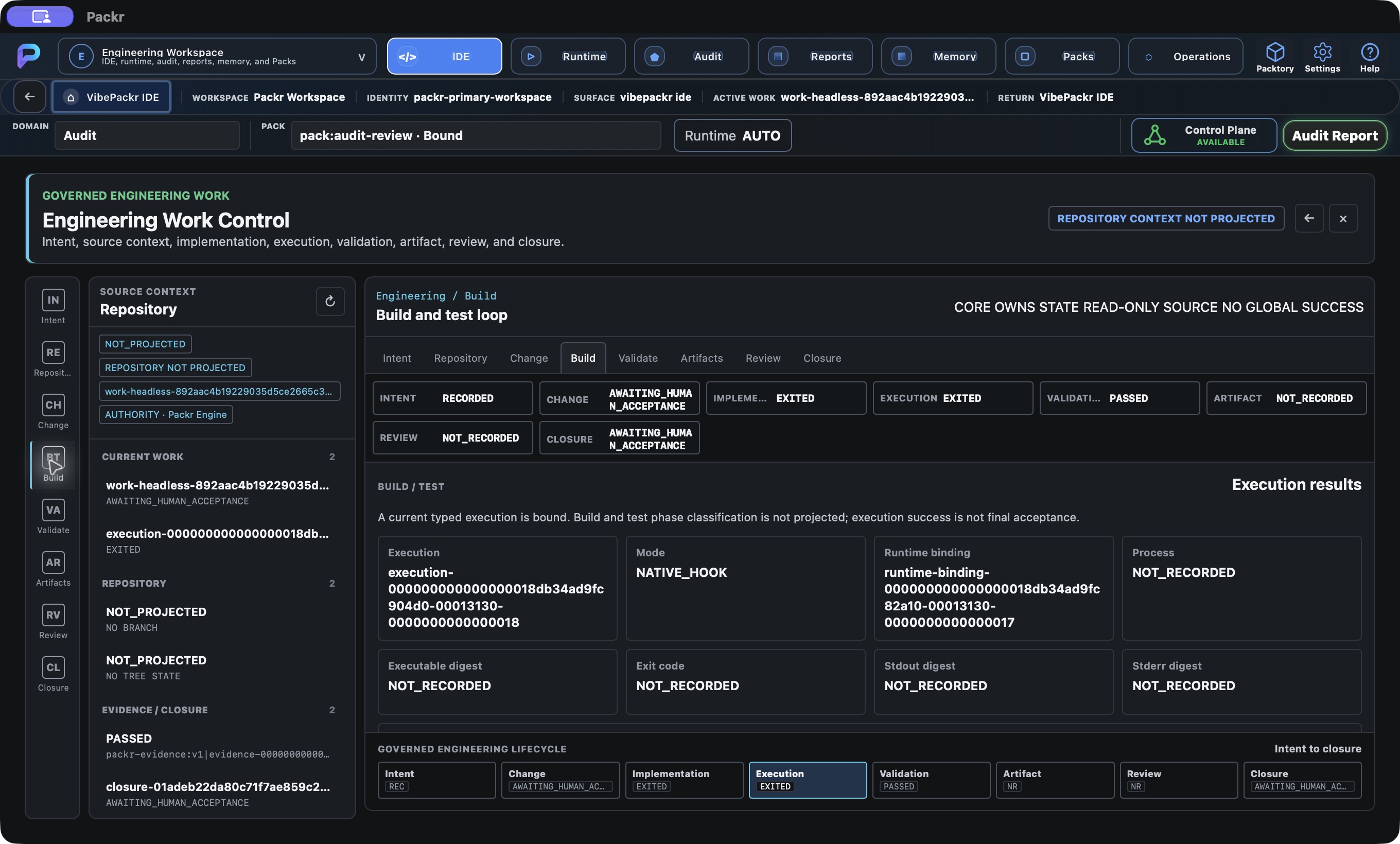 Actual Packr native screen. Build: read the execution evidence.