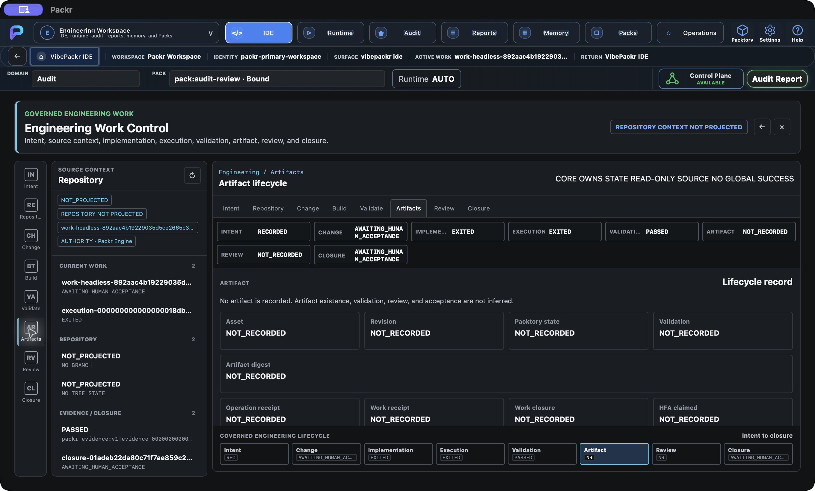 Actual Packr native screen. Artifacts: inspect asset records.