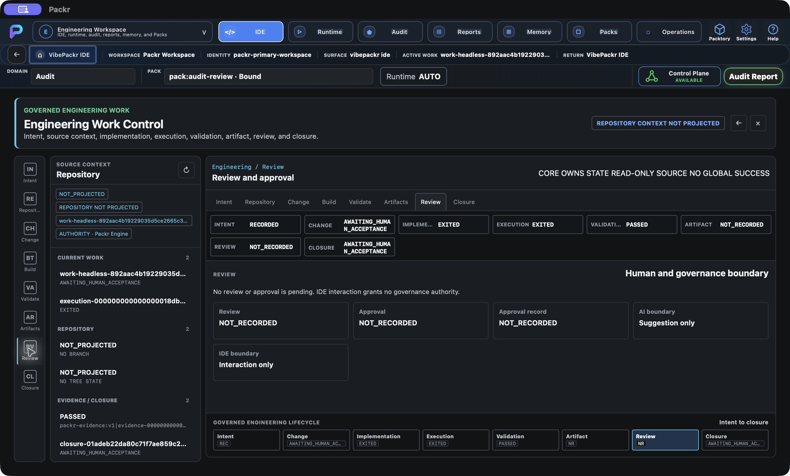 Actual Packr native screen. Review: inspect review and approval state.